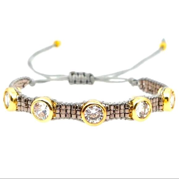 Crystal Seed Bead Boho Woven Adjustable Friendship Bracelet NWT - Picture 1 of 11